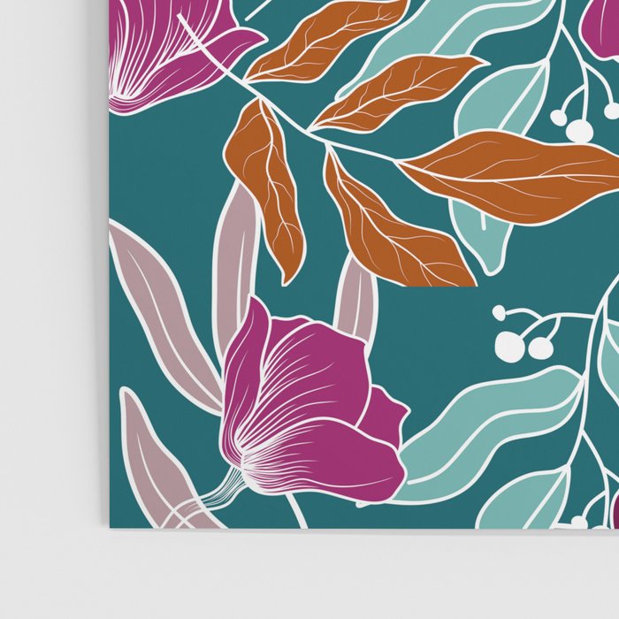 Colorful Floral Jungle, Green, Teal, Magenta and Orange, Flower Prints Poster Gallery Image 3