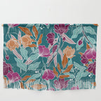Colorful Floral Jungle, Green, Teal, Magenta and Orange, Flower Prints Wall Hanging Gallery Image 1