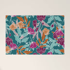 Colorful Floral Jungle, Green, Teal, Magenta and Orange, Flower Prints Welcome Mat Gallery Image 1