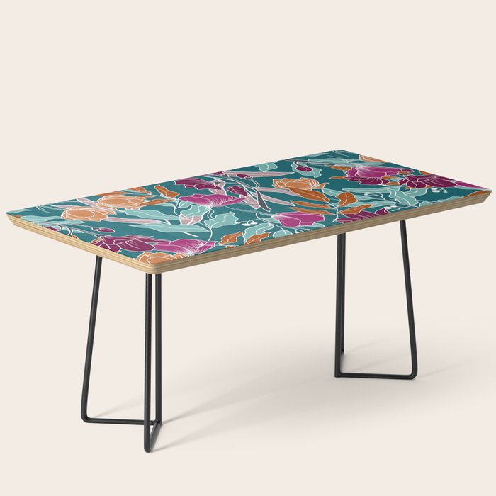 Colorful Floral Jungle, Green, Teal, Magenta and Orange, Flower Prints Coffee Table Gallery Image 1