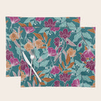 Colorful Floral Jungle, Green, Teal, Magenta and Orange, Flower Prints Placemat Gallery Image 1
