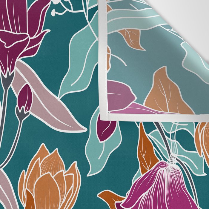 Colorful Floral Jungle, Green, Teal, Magenta and Orange, Flower Prints Wall Tapestry Gallery Image 3