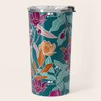 Colorful Floral Jungle, Green, Teal, Magenta and Orange, Flower Prints Travel Mug Gallery Image 2
