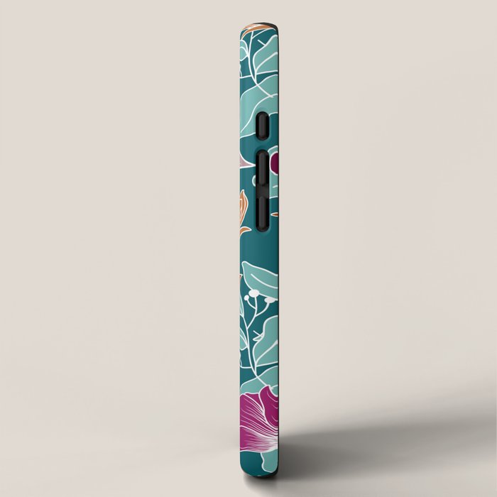 Colorful Floral Jungle, Green, Teal, Magenta and Orange, Flower Prints iPhone Case Gallery Image 2