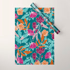 Colorful Floral Jungle, Green, Teal, Magenta and Orange, Flower Prints Wrapping Paper Gallery Image 1
