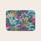 Colorful Floral Jungle, Green, Teal, Magenta and Orange, Flower Prints Bath Mat Gallery Image 1