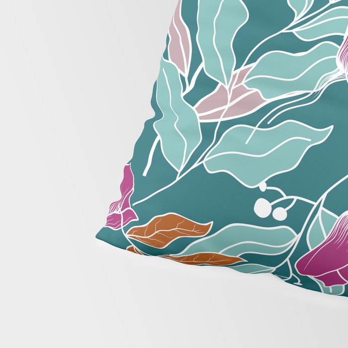 Colorful Floral Jungle, Green, Teal, Magenta and Orange, Flower Prints Pillow Sham Gallery Image 4