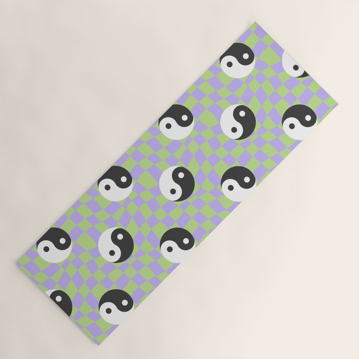 Retro psychedelic yin yang checkered pattern Yoga Mat Gallery Image 1