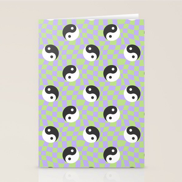 Retro psychedelic yin yang checkered pattern Stationery Card Gallery Image 1