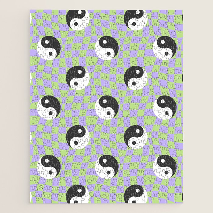 Retro psychedelic yin yang checkered pattern Jigsaw Puzzle Gallery Image 1