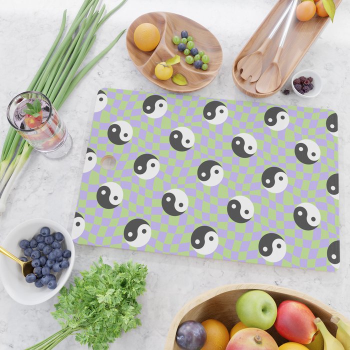 Retro psychedelic yin yang checkered pattern Cutting Board Gallery Image 2