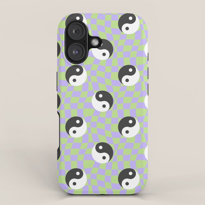 Retro psychedelic yin yang checkered pattern iPhone Case Gallery Image 1