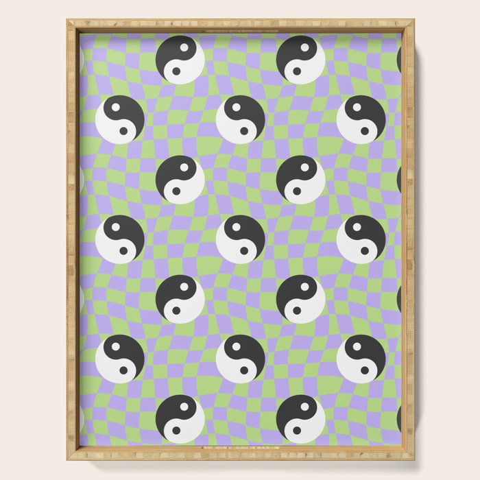 Retro psychedelic yin yang checkered pattern Serving Tray Gallery Image 1