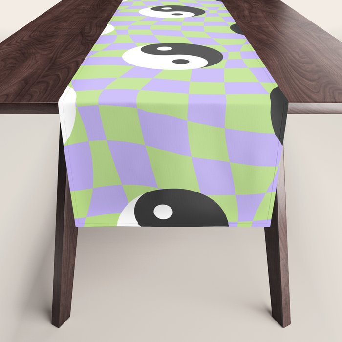 Retro psychedelic yin yang checkered pattern Table Runner Gallery Image 1