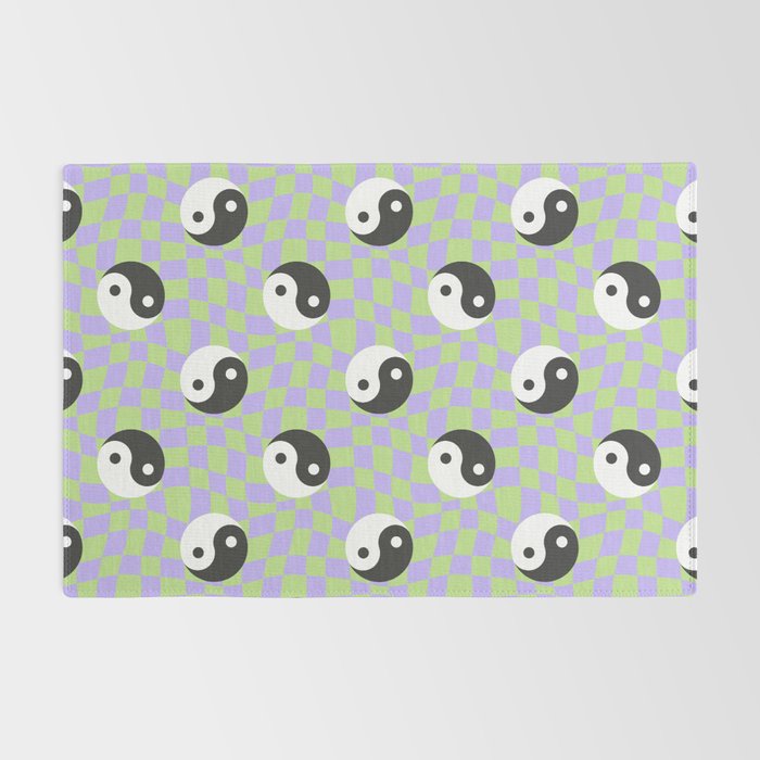 Retro psychedelic yin yang checkered pattern Rug Gallery Image 2