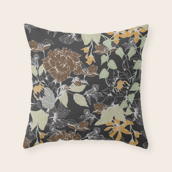 Vintage Midnight Florals Throw Pillow Gallery Image 1