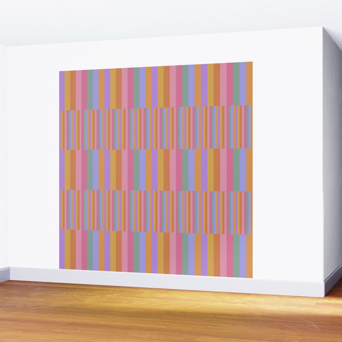 Mixed Stripes Pattern III 60s Rainbow Wall Mural Gallery Image 2