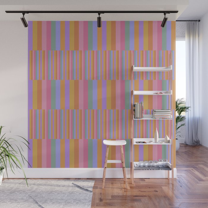 Mixed Stripes Pattern III 60s Rainbow Wall Mural Gallery Image 1