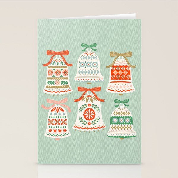 Folk Art Holiday Bells - Light Green Stationery Card Gallery Image 2