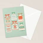 Folk Art Holiday Bells - Light Green Stationery Card Gallery Image 2