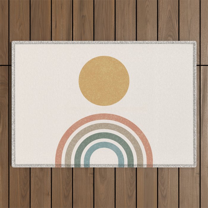 Mid-Century Modern Rainbow Outdoor Rug Gallery Image 1