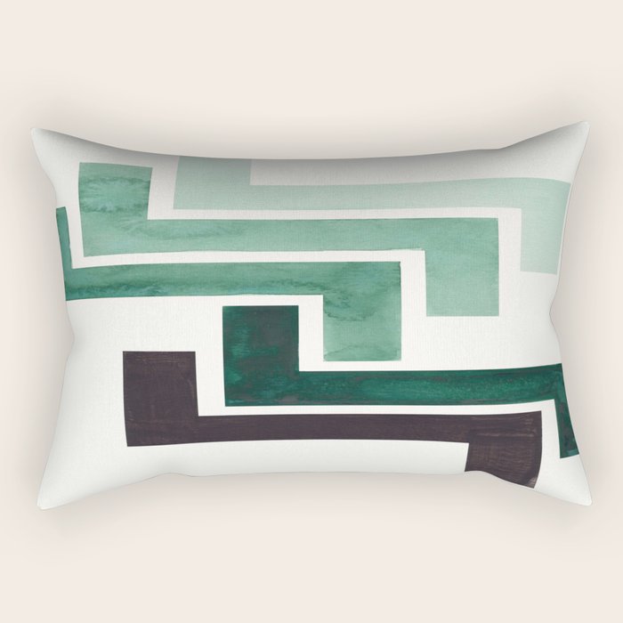 Deep Green Pattern Mid-century Modern Simple Geometric Pattern Watercolor Minimalist Art Squares Rectangular Pillow Gallery Image 1