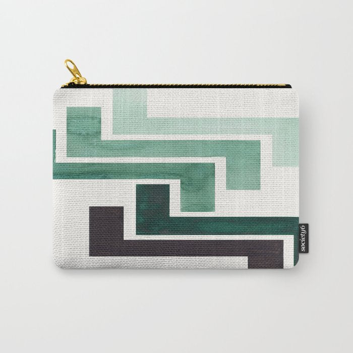 Deep Green Pattern Mid-century Modern Simple Geometric Pattern Watercolor Minimalist Art Squares Carry All Pouch Gallery Image 1