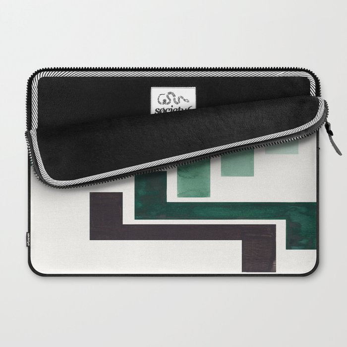 Deep Green Pattern Mid-century Modern Simple Geometric Pattern Watercolor Minimalist Art Squares Laptop Sleeve Gallery Image 2