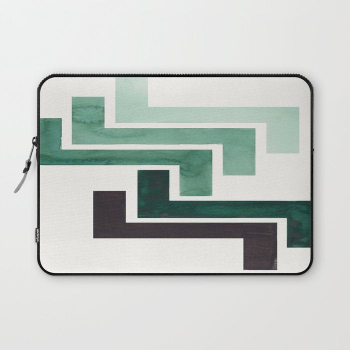 Deep Green Pattern Mid-century Modern Simple Geometric Pattern Watercolor Minimalist Art Squares Laptop Sleeve Gallery Image 1
