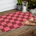 Rust x Retro Pink Mixed Checker Outdoor Rug Gallery Image 2