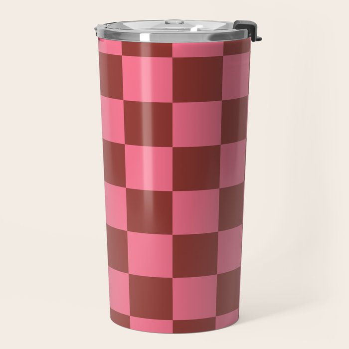 Rust x Retro Pink Mixed Checker Travel Mug Gallery Image 2