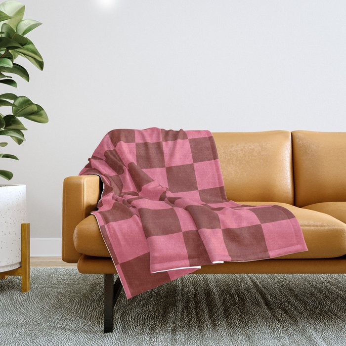 Rust x Retro Pink Mixed Checker Throw Blanket Gallery Image 1