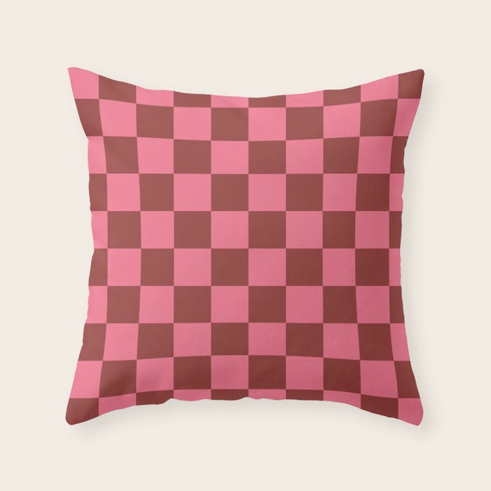 Rust x Retro Pink Mixed Checker Throw Pillow Gallery Image 1