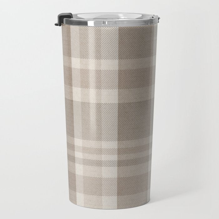 Checkered, Plaid Prints, Warm Brown Travel Mug Gallery Image 3