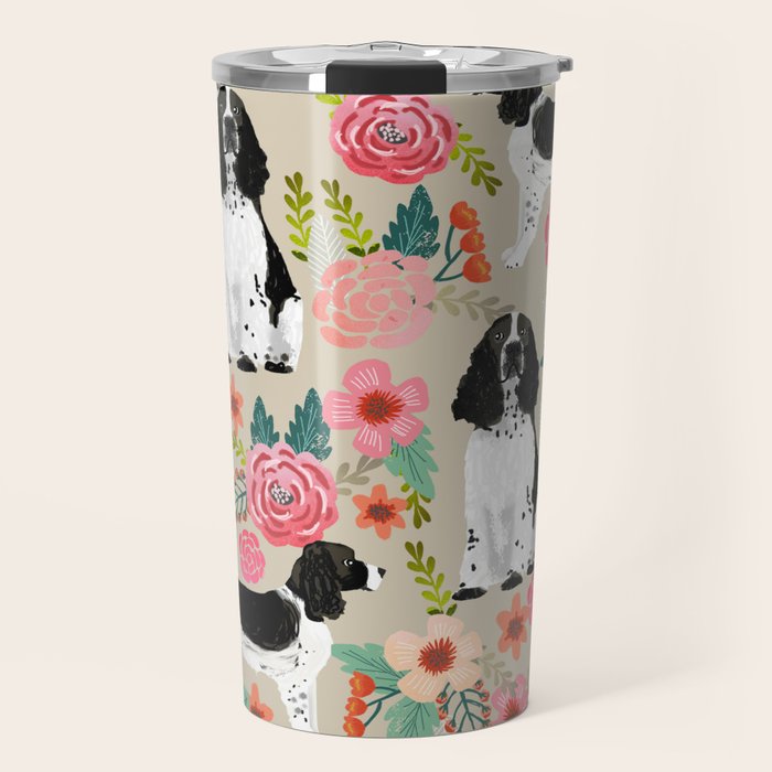 English Springer Spaniel dog breed florals dog gifts for dog lovers dog breeds Travel Mug Gallery Image 1