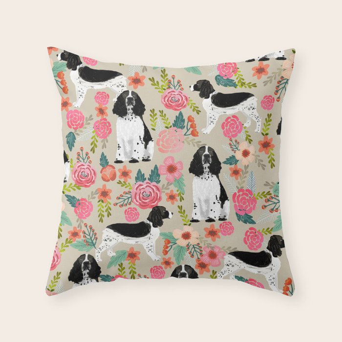 English Springer Spaniel dog breed florals dog gifts for dog lovers dog breeds Throw Pillow Gallery Image 6