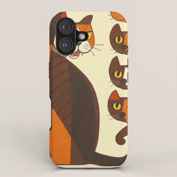 Inagaki Tomoo Vintage Japanese Woodblock print mid century Modern Cubism Art Cats Feline iPhone Case Gallery Image 1