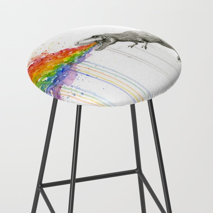 T-Rex Dinosaur Rainbow Puke Taste the Rainbow Watercolor Stool Gallery Image 2
