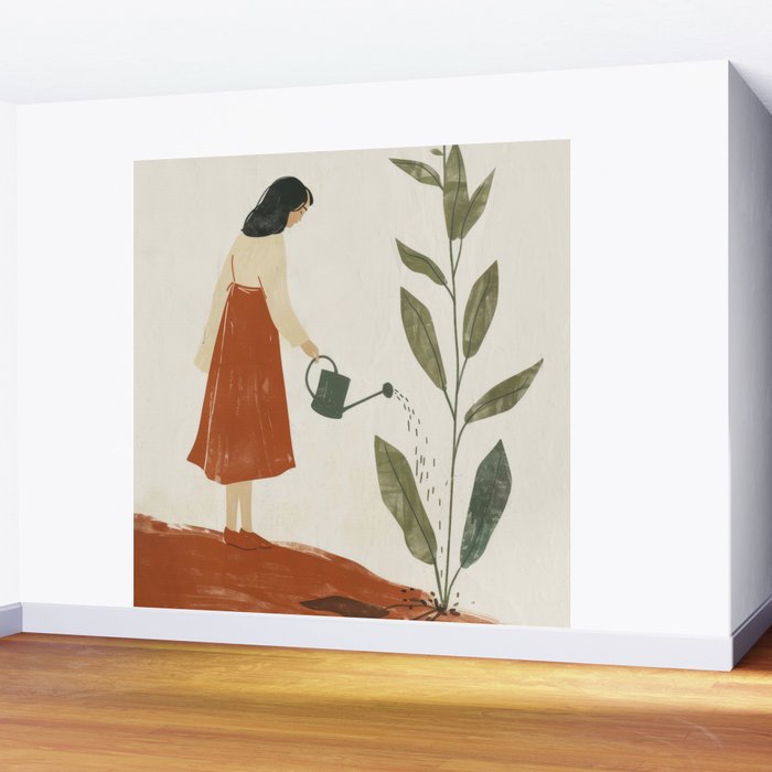 Still Life with Girl and Growing Plant Wall Mural Gallery Image 2