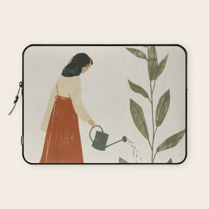 Still Life with Girl and Growing Plant Laptop Sleeve Gallery Image 1