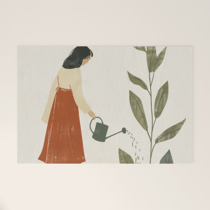Still Life with Girl and Growing Plant Welcome Mat Gallery Image 1