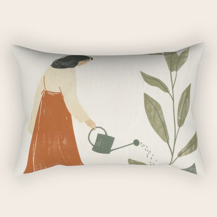 Still Life with Girl and Growing Plant Rectangular Pillow Gallery Image 2