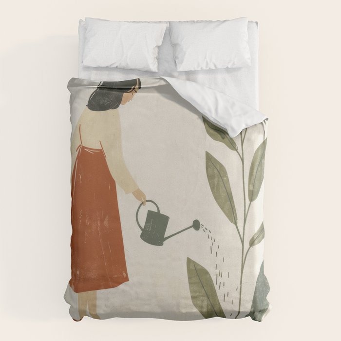 Still Life with Girl and Growing Plant Duvet Cover Gallery Image 1