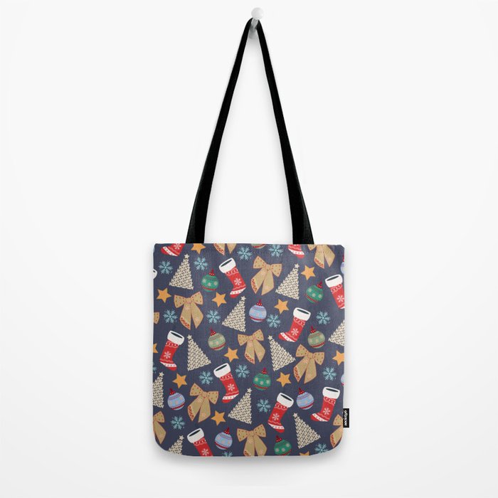 Cute Christmas Navy Blue Tote Bag Gallery Image 2