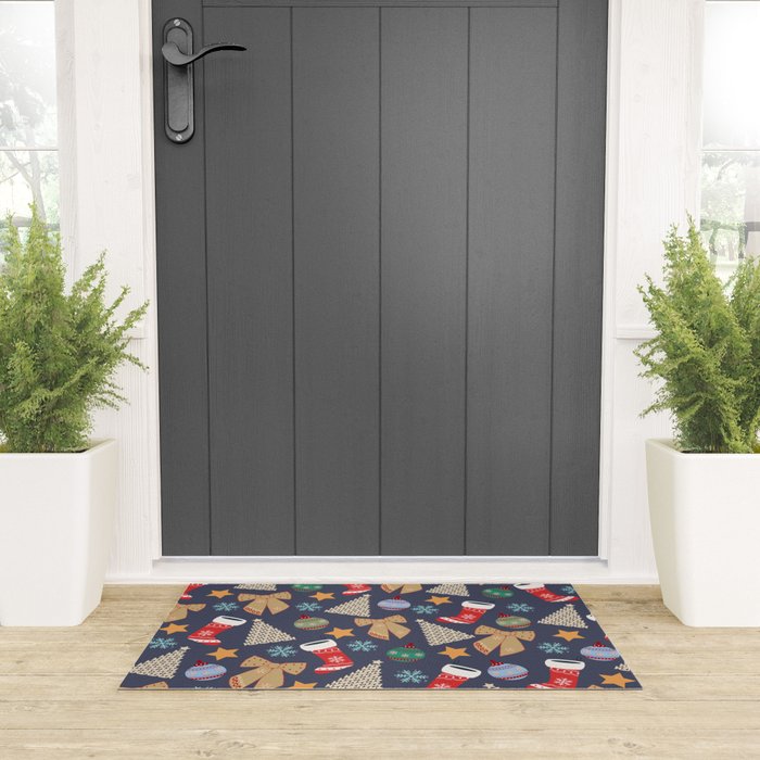 Cute Christmas Navy Blue Welcome Mat Gallery Image 3