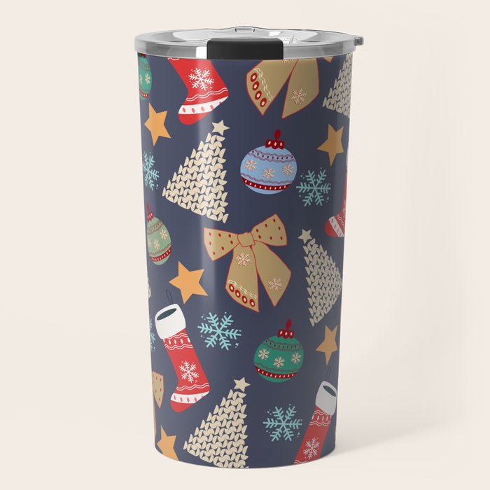 Cute Christmas Navy Blue Travel Mug Gallery Image 1