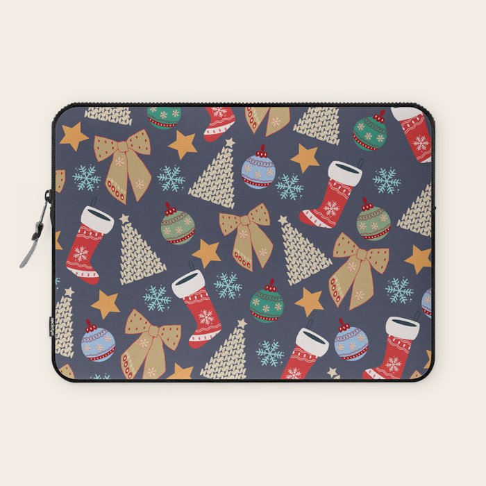Cute Christmas Navy Blue Laptop Sleeve Gallery Image 1