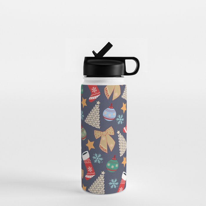 Cute Christmas Navy Blue Water Bottle Gallery Image 1