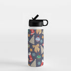 Cute Christmas Navy Blue Water Bottle Gallery Image 1