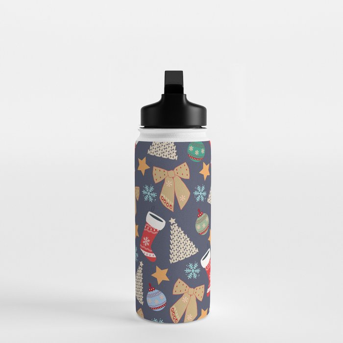Cute Christmas Navy Blue Water Bottle Gallery Image 3